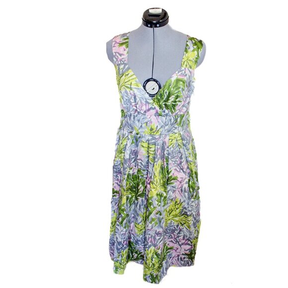SUNDANCE SZ 8 Pleated Midi Dress Cotton Tropical Prairie Boho Cottage Vacation - Picture 1 of 4